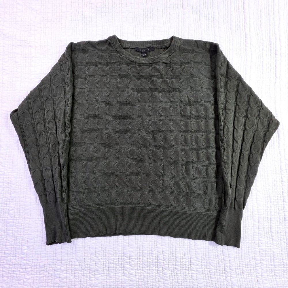Cyrus Olive Green Cable Knit Pullover Sweater Womens Size M Rustic Academia